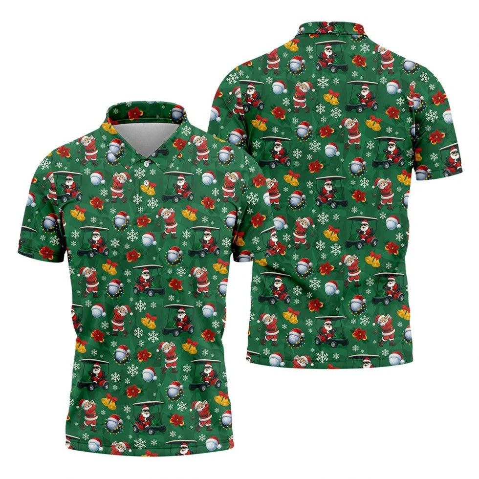 Santa Christmas Green Golf Polo, Fun Men's Golf Polos, Christmas Golf Shirt, Golf Shirts For Men