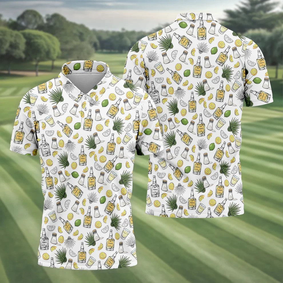 Tequila Lime Salt Cinco De Mayo Celebration Golf Tops For Men, Drinking Party Polo Shirts For Men
