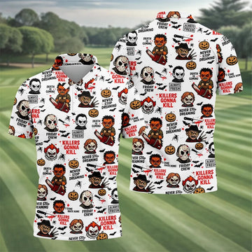 Classic Horror Characters Halloween Golf Shirt, Men's Golf Polo Shirt Horror Movie Shirt