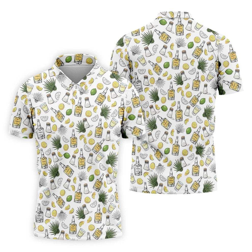 Tequila Lime Salt Cinco De Mayo Celebration Golf Tops For Men, Drinking Party Polo Shirts For Men