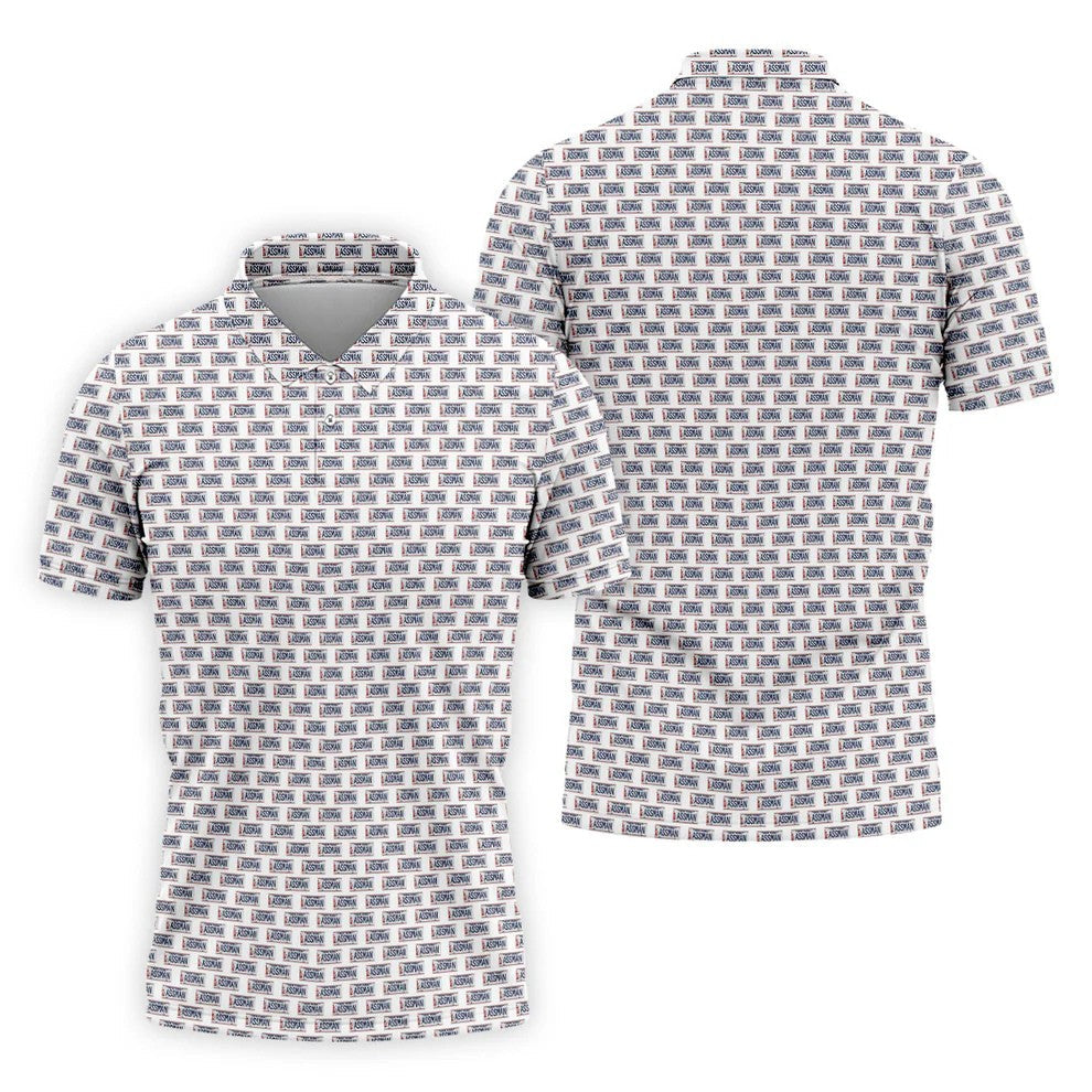 White New York Assman Pattern Polo Shirt, Mens Golf Shirts, Hawaiian Golf Shirt, Golf Polo Shirts For Men