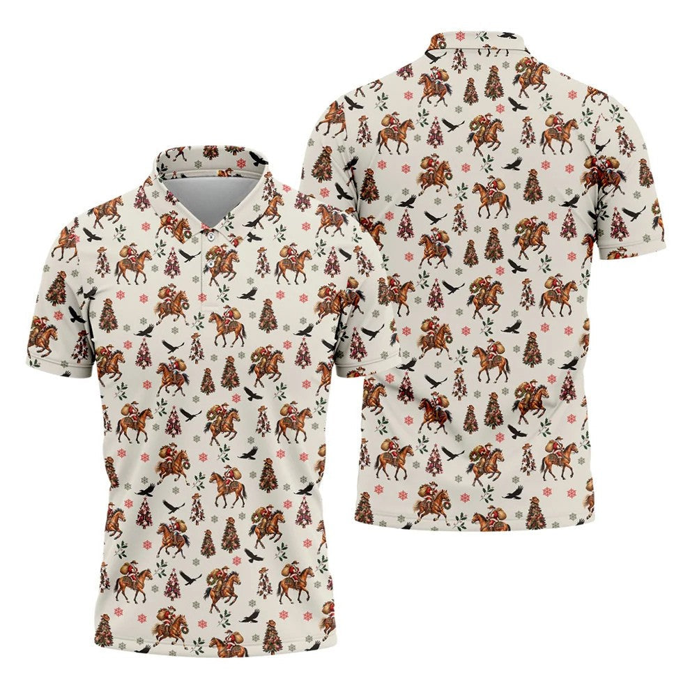 Cowboy Santa Riding Horse Christmas Golf Shirt, Mens Golf Apparel, Golf Gifts For Men