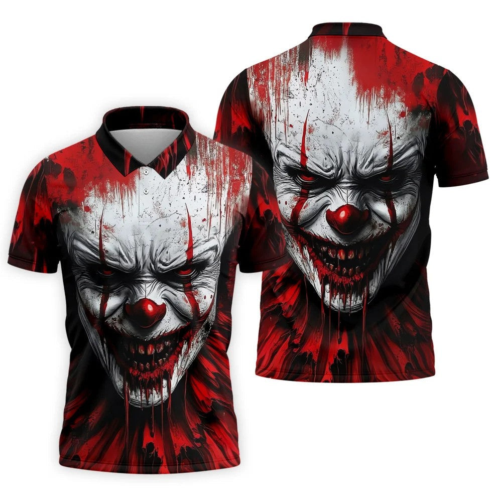 Scary Evil Clown Halloween Golf Polo Shirt, Men's Golf Shirt, Hawaiian Golf Shirt