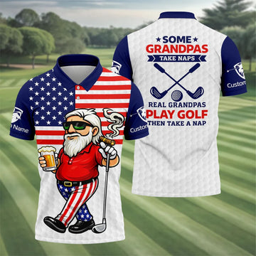 Real Grandpas Play Golf Father's Day 4th Of July Golf Shirt, 250 Years Polo Shirts For Men