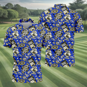 Casino Golf Pattern Blue Hawaiian Golf Polo Shirt, Golf Shirts For Men, Mens Golf Apparel