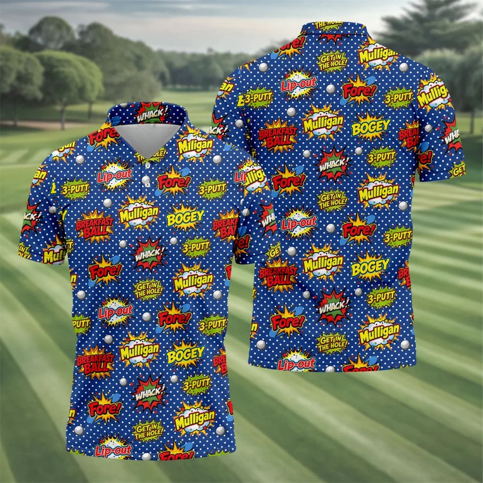 Funny Comic Pop Art Golf Shirt, Hawaiian Golf Shirt, Golf Shirts For Men
