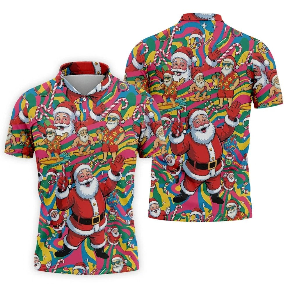 Funny Tropical Santa Christmas Polo Shirt, Mens Golf Polo, Christmas Shirts For Men