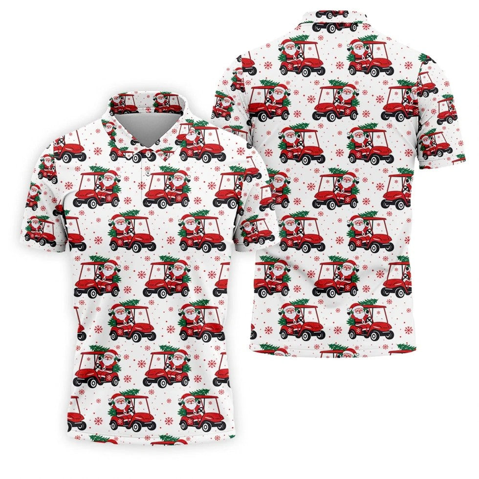 Santa Claus Golf Cart Fun Golf Shirts For Men, Christmas Golf Shirt, Polo Shirts For Men, Golf Gift For Men