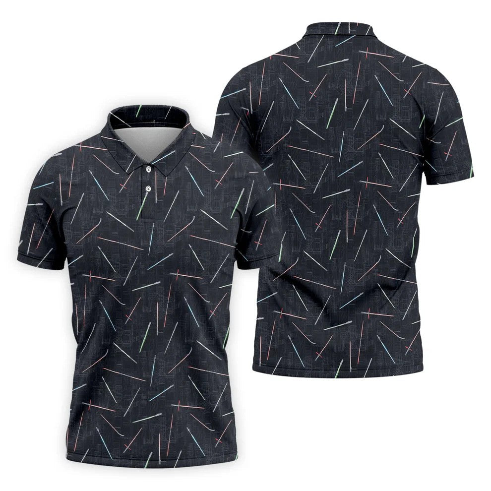 Minimalist Neon Lightsaber Pattern Golf Shirt, Mens Polo Shirts, Golf Shirts For Men