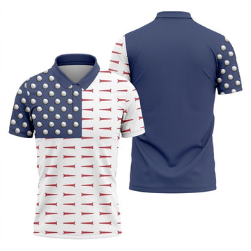 American Flag Men's Golf Polo Shirt, Men's 4th Of July Shirts, USA 250 Anniversary Golf Shirt, Gifts For Golfing Dad