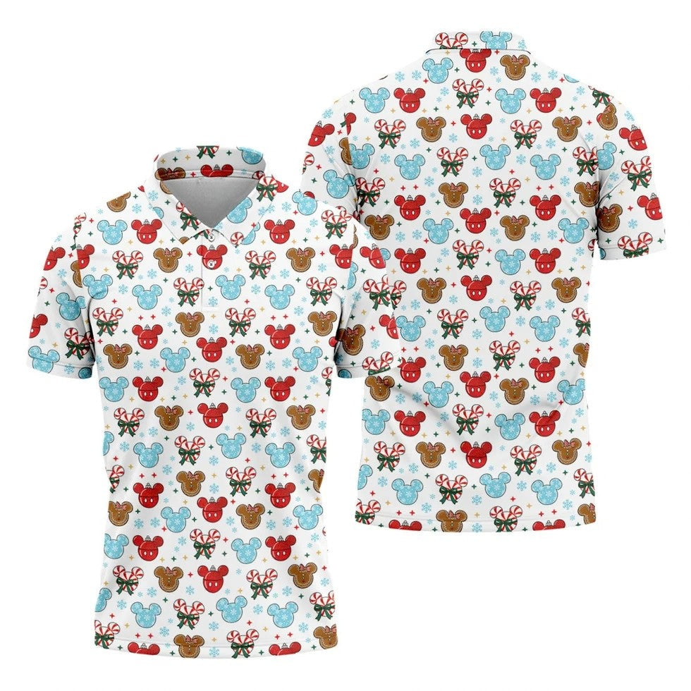 Funny Gingerbread Christmas Candy Cane Golf Tops For Men, Polo Shirts For Men, Christmas Golf Shirt