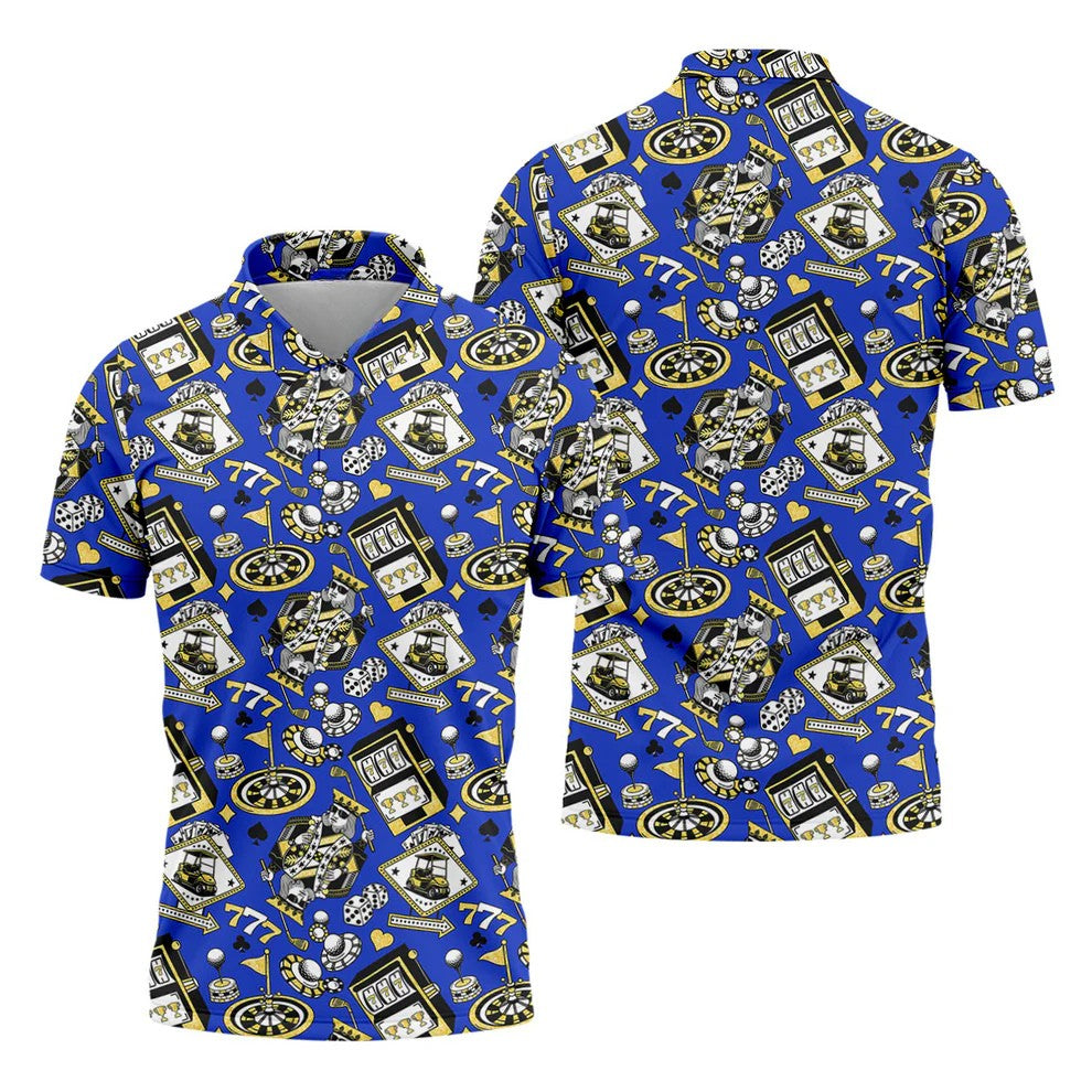 Casino Golf Pattern Blue Hawaiian Golf Polo Shirt, Golf Shirts For Men, Mens Golf Apparel