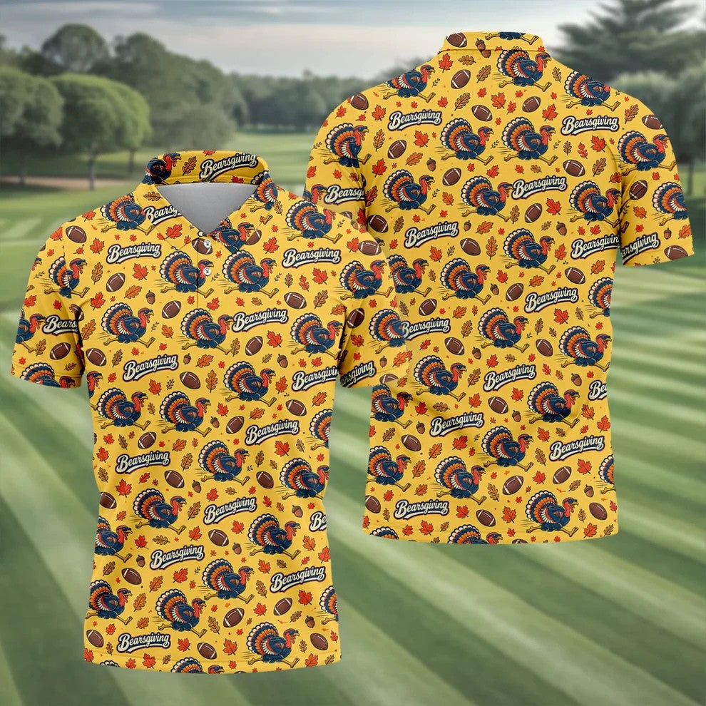 Yellow Turkey Leaves Thanksgiving Golf Shirt, Funny Mens Golf Shirts, Mens Golf Polo