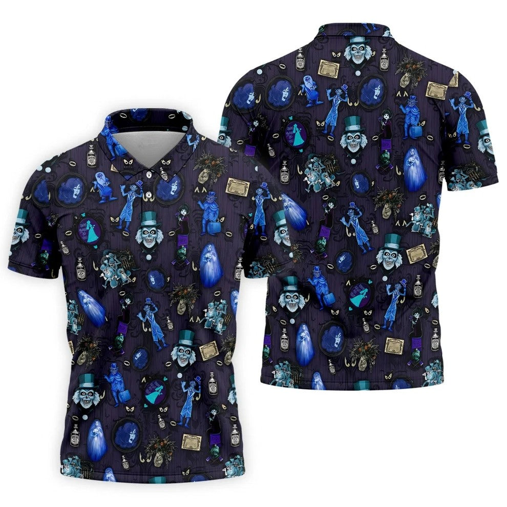 Haunted House Horror Character Golf Polo Shirt, Halloween Shirt, Mens Golf Polo