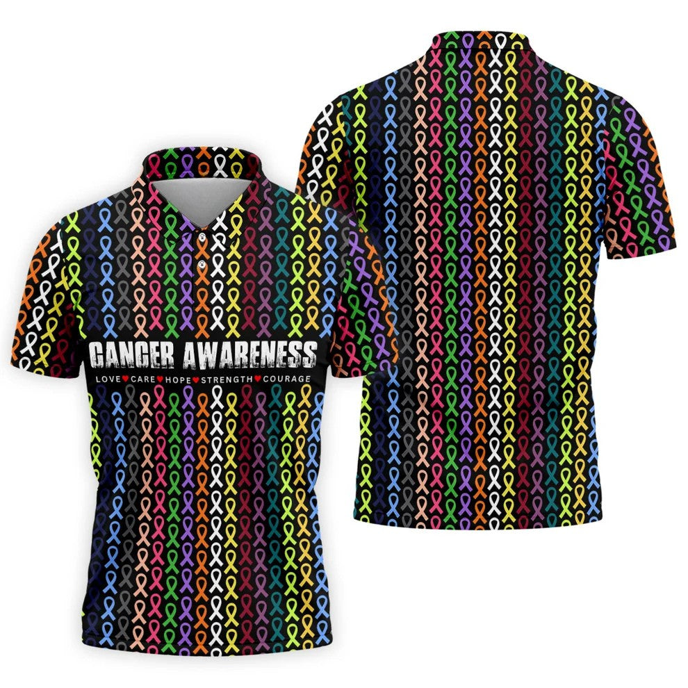 Multicolor Ribbon Cancer Awareness Polo Shirt, Men's Golf Shirt, Mens Golf Apparel