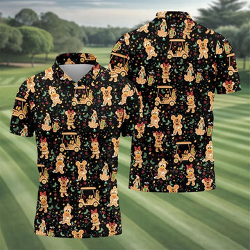 Cartoon Gingerbread Black Golf Shirt, Christmas Golf Shirt, Polo Shirts For Men, Golf Gift For Men
