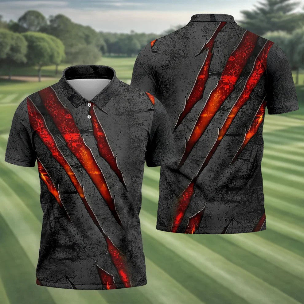 Red Claw Marks Hawaiian Golf Shirt, Scratch Print Men's Golf Shirt, Polo Shirts For Men
