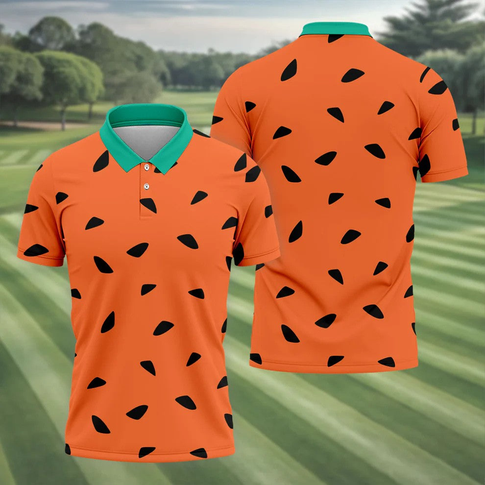 Watermelon Slice Polo Shirt, Orange Summer Design, Golf Shirts For Men