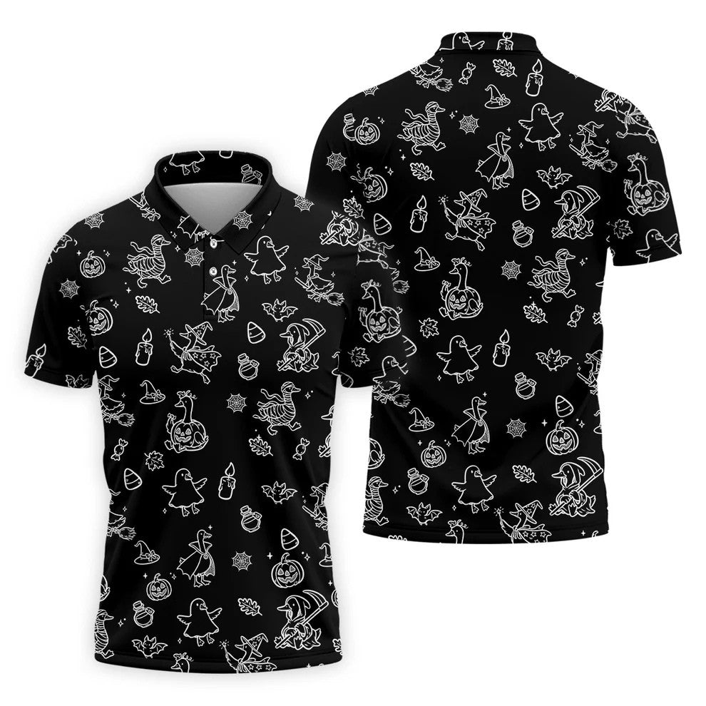 Goose Halloween, Doodle Pattern, Black Golf Polo, Mens Funny Golf Shirts, Long Sleeve Golf Shirts, Men Golf Polo