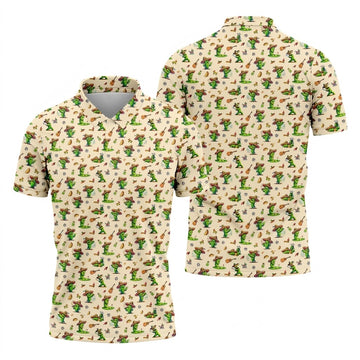 Cartoon Mustach Funny Cactus Cinco De Mayo Celebration Fiesta Themed Beige Golf Shirts For Men