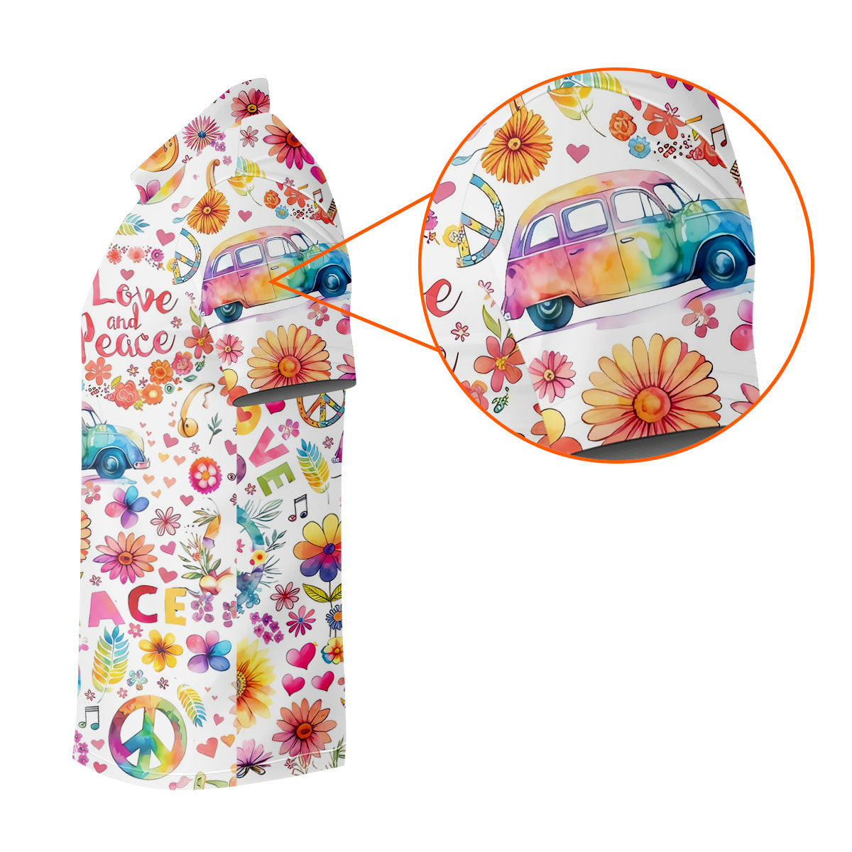 Retro Love Peace Van Floral Hawaiian Golf Shirt, Women’s Golf Tops, Performance Golf Shirt