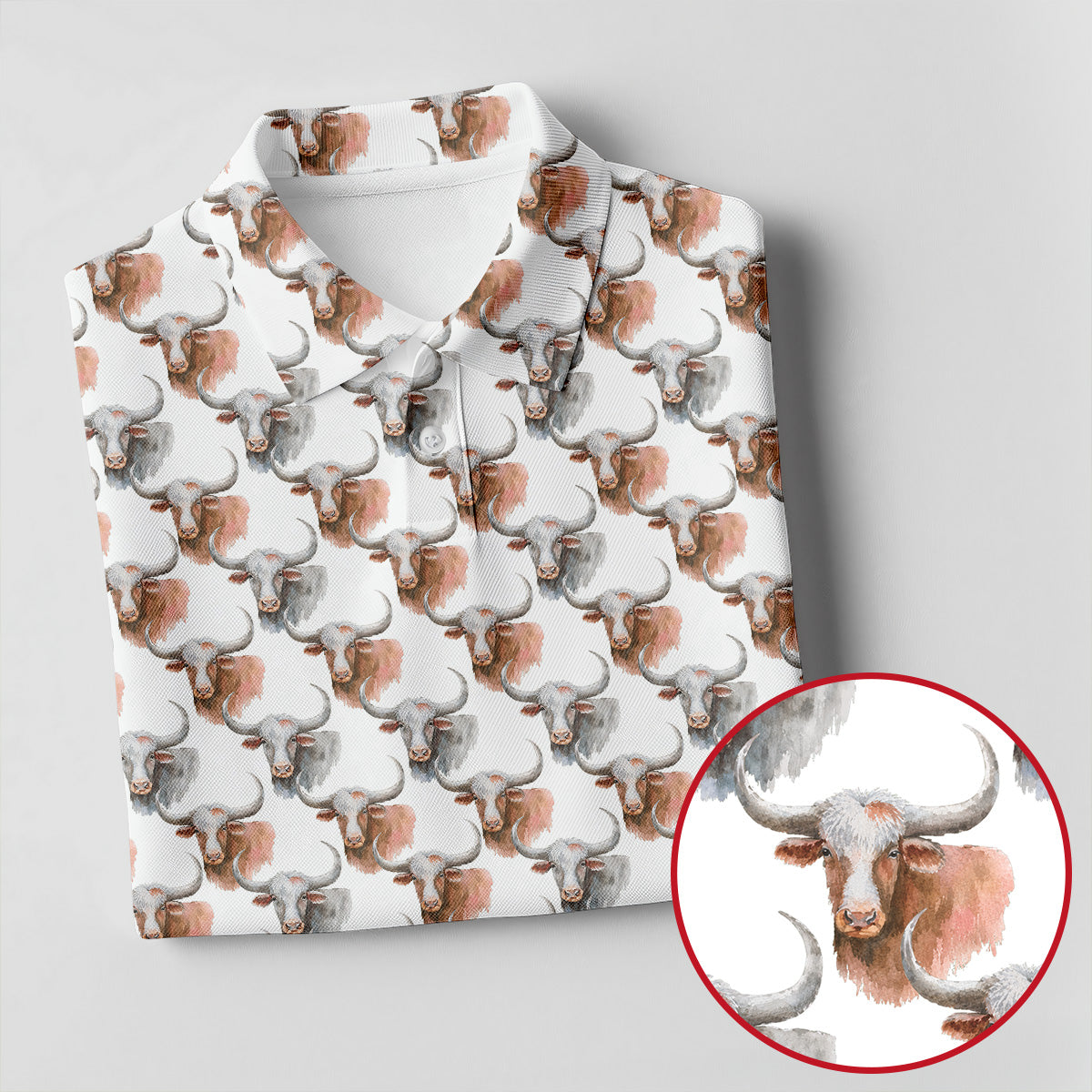Longhorn Watercolor Pattern Golf Polo Shirt, Golf Apparel For Men, Hawaiian Golf Shirt