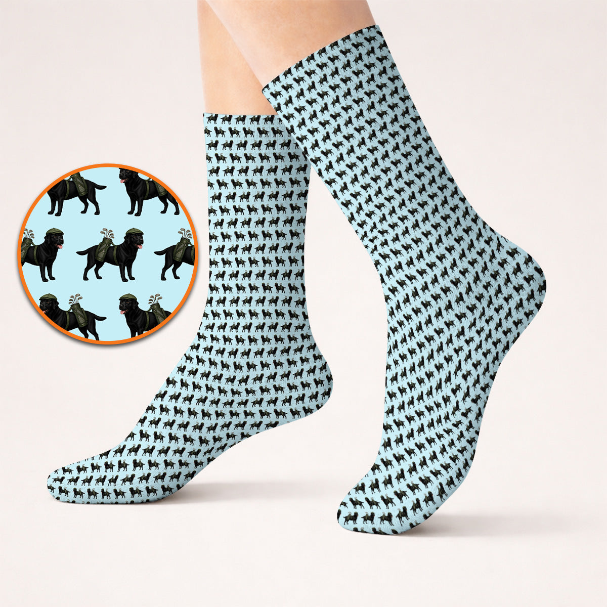 Black Lab Pattern Golf Socks, Crazy Labrador Golf Sock, Golf Gift For Golfer