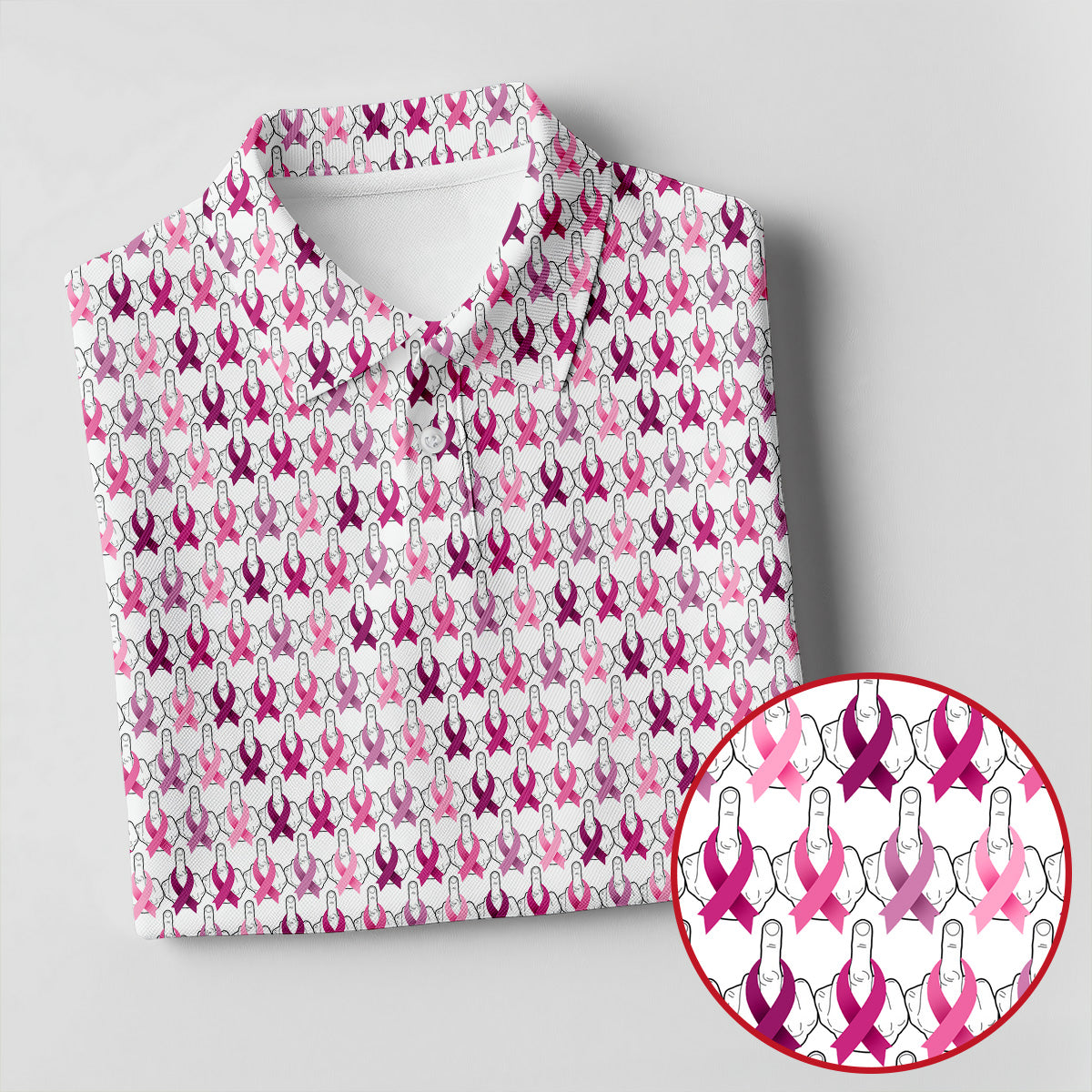 Middle Finger Pink Ribbon Breast Cancer Golf Shirt, Mens Golf Polo, Printed Golf Shirts
