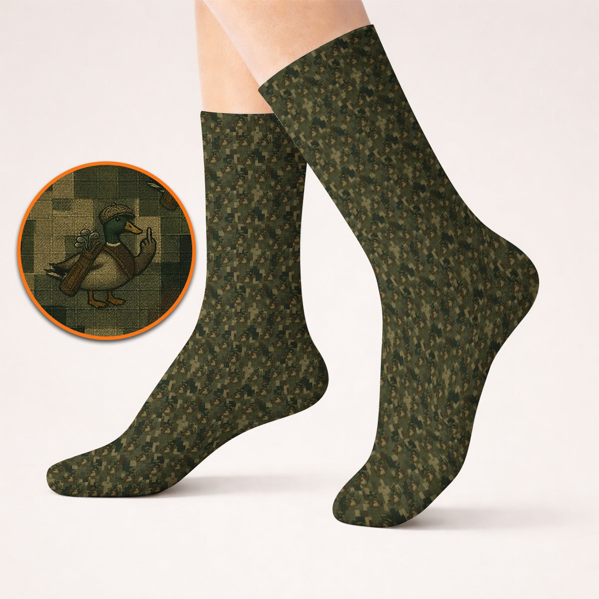 Duck Hunter Golf Sock, Funny Mallard Camo Pattern Socks, Unique Gift For Hunting & Golf Lovers