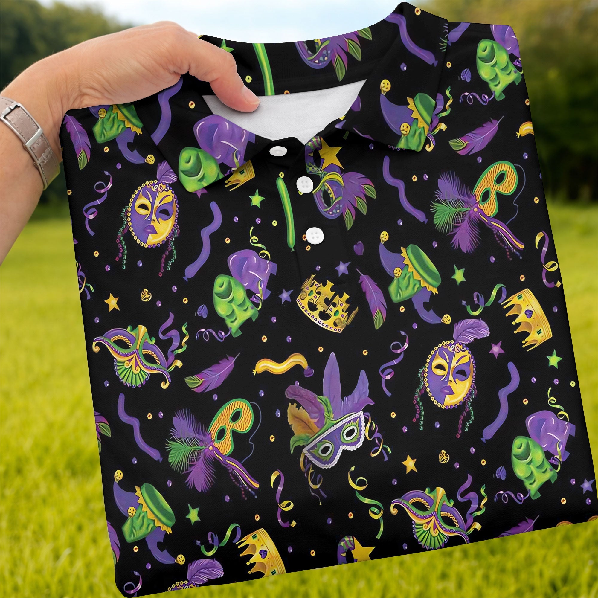 Mardi Gras Golf Sleeveless Polo Shirts Womens, Mardi Gras Black Golf Shirt, Ladies Golf Shirt