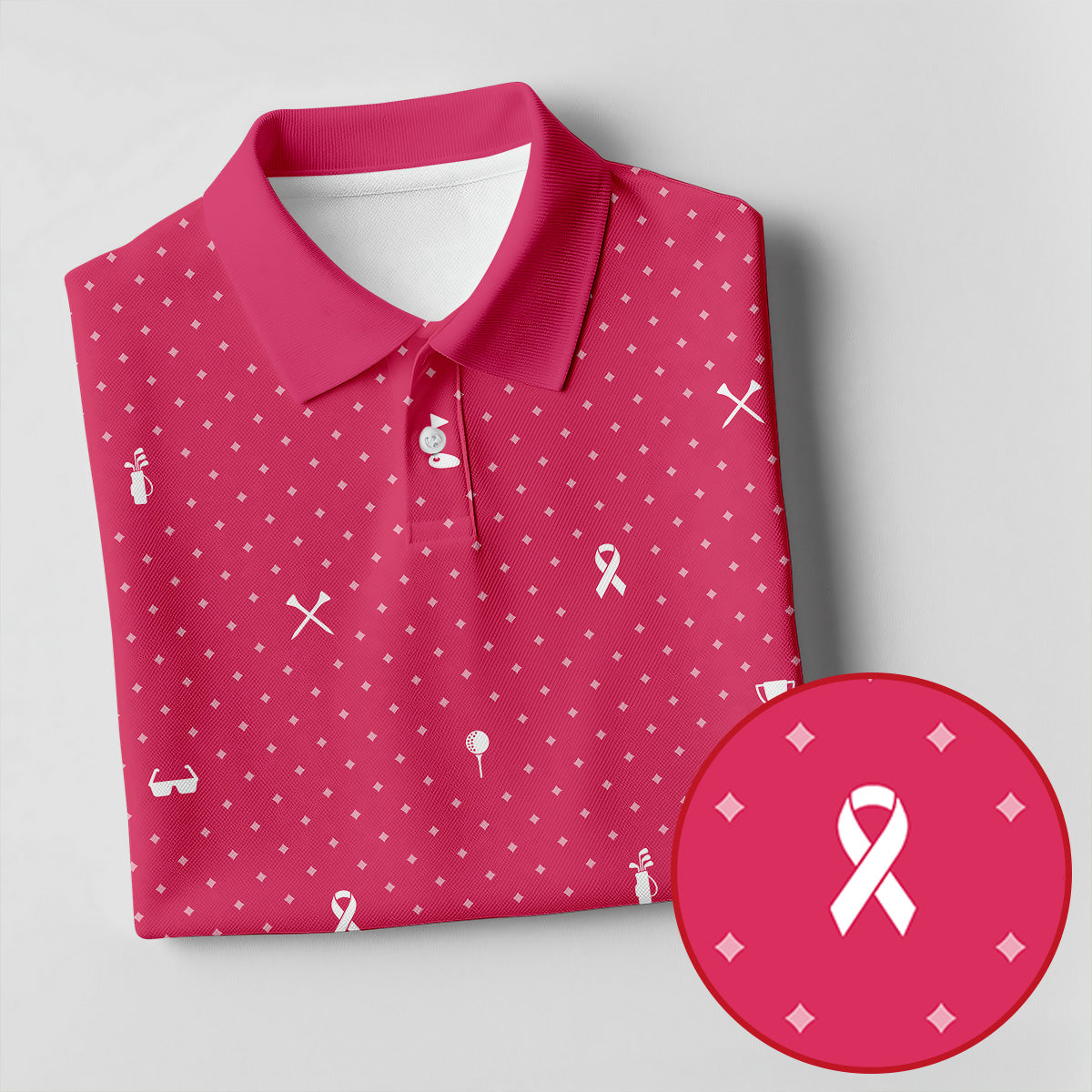Pink Ribbon Golf Pattern Breast Cancer Polo Shirt, Golf Polo For Women, Ladies Golf Shirts