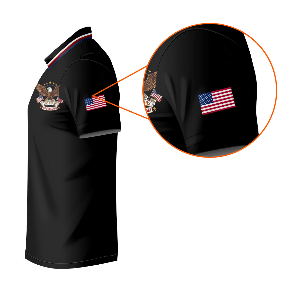 250 Years Of Freedom US Flag Logo Black Golf Shirt, Patriotic 4th Of July Golf Shirts For Men