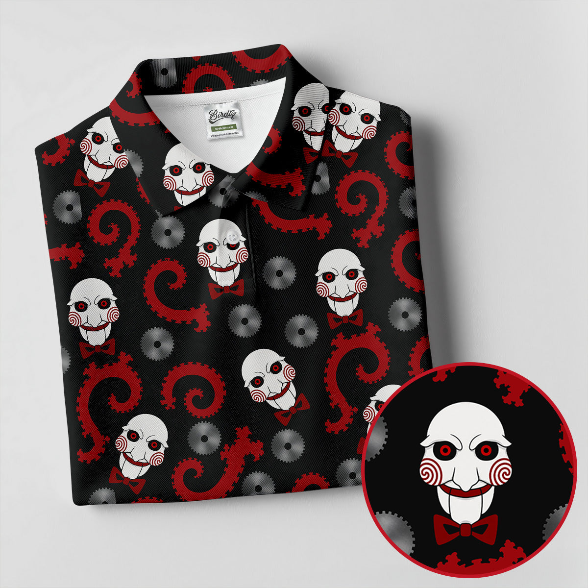 Creepy Puppet Spiral Halloween Golf Polo Shirt, Horror Movie Shirt, Golf Shirts For Women