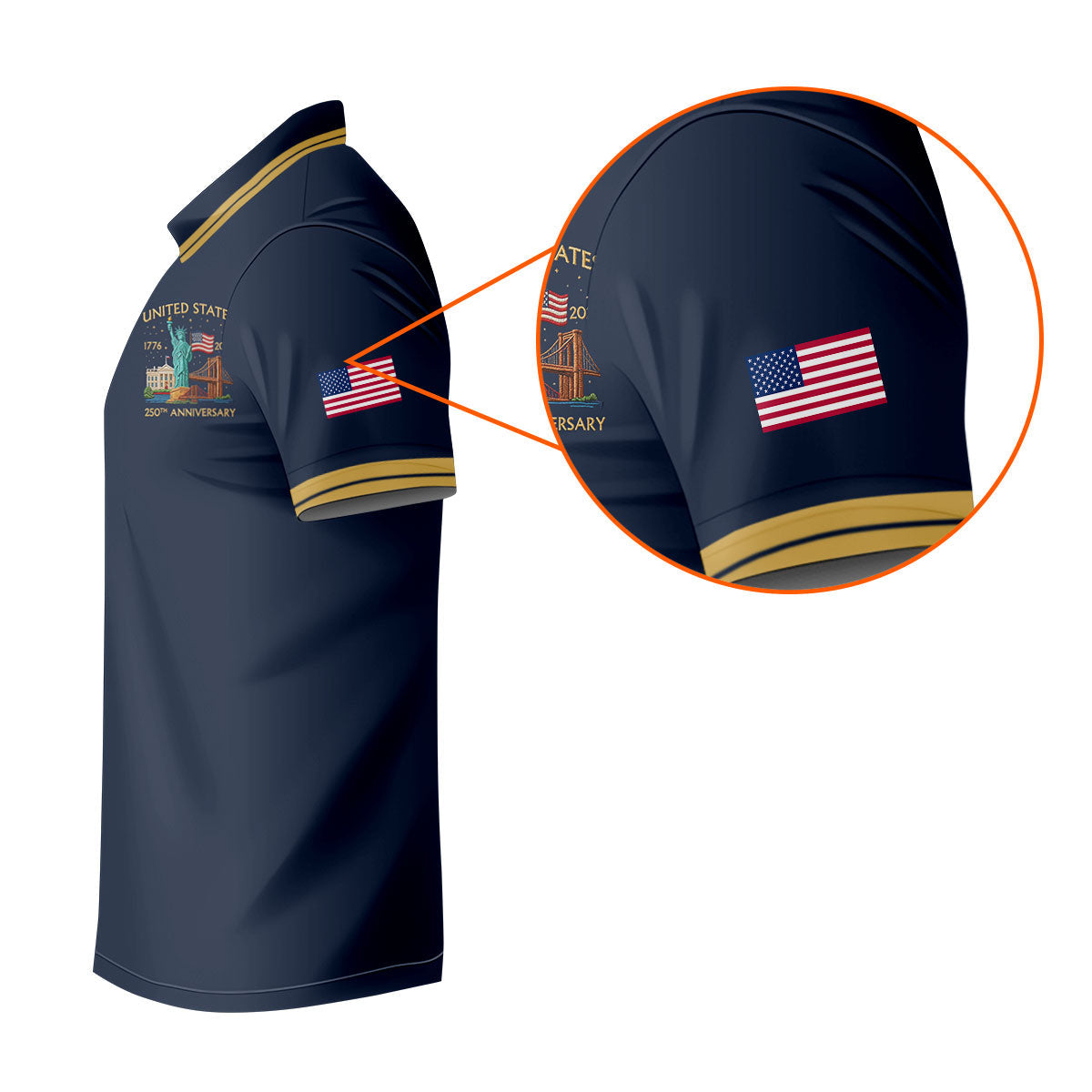 American Symbols Navy Patriotic Golf Shirt, US 250 Years 4th Of July Golf Shirts For Men