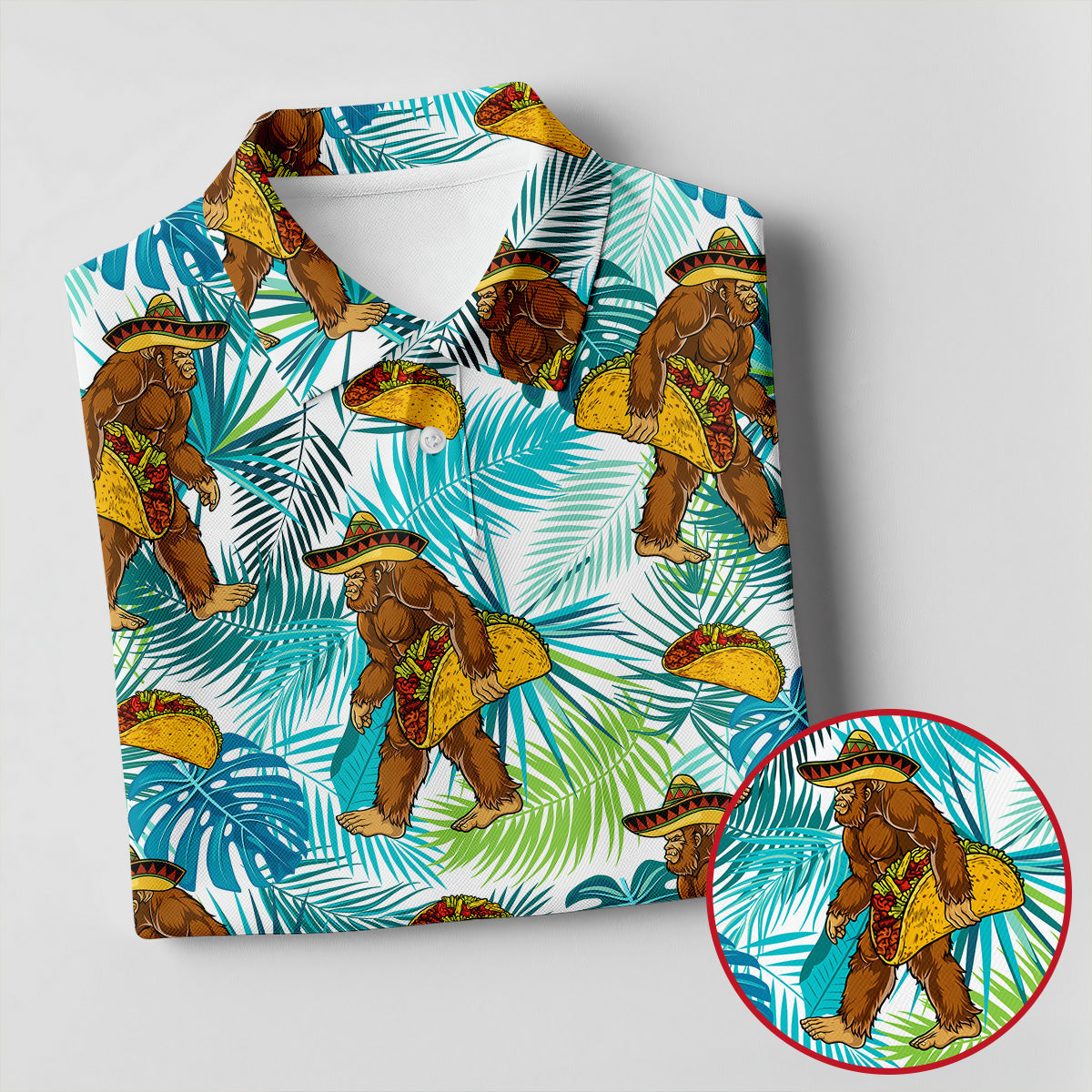 Funny Bigfoot Taco Sombrero Cinco De Mayo Celebration Fiesta Themed Tropical Vibe Golf Shirts For Men