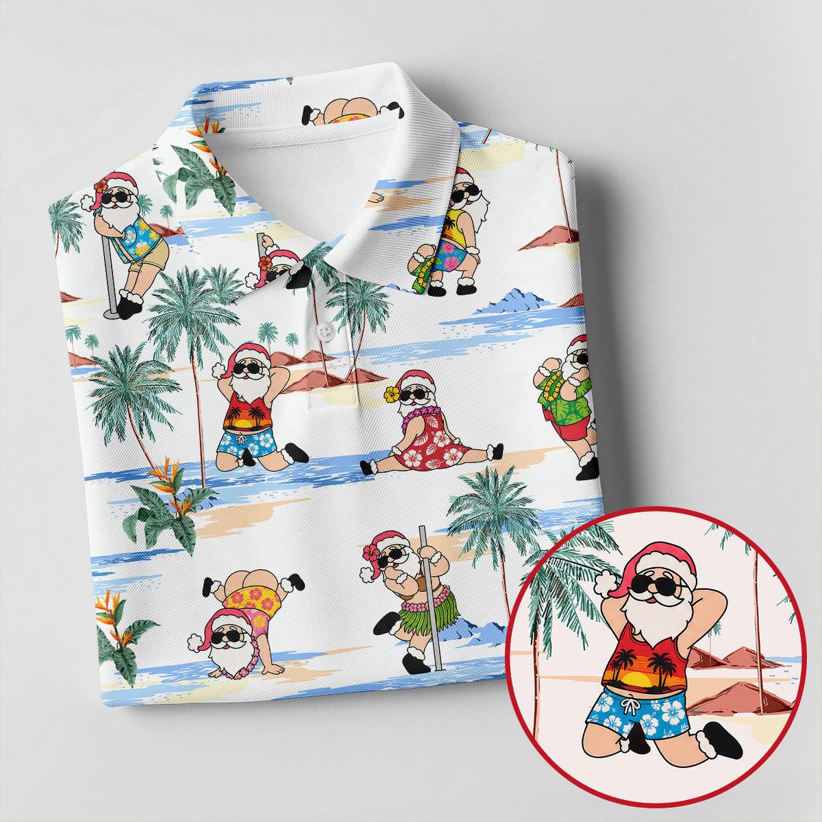 Beach Party Santa Christmas Golf Shirt, Men's Golf Shirt, Printed Golf Shirts, Hawaiian Golf Shirt