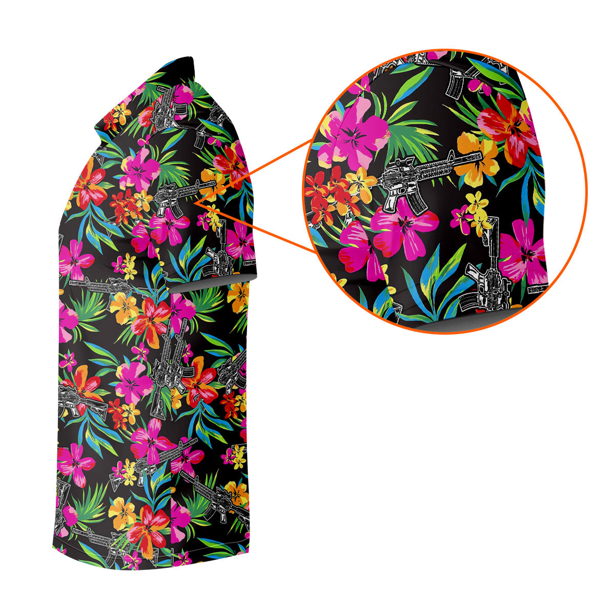 Black Tropical Floral Rifle Pattern Golf Polo Shirt, Men's Golf Shirt, Golf Polo Shirts For Men