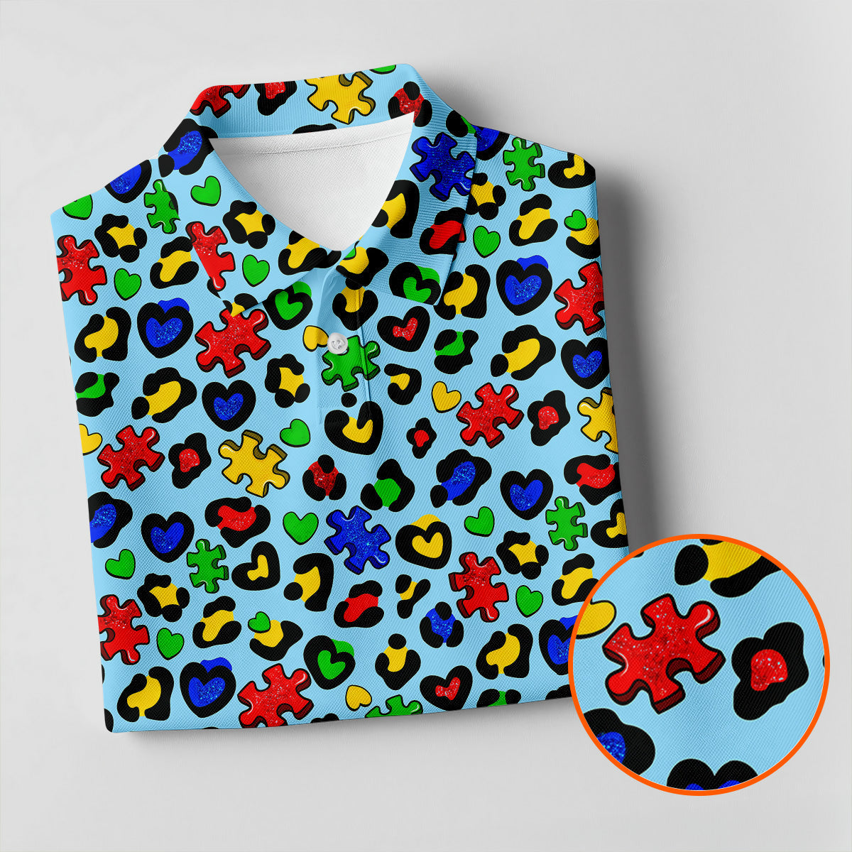 Autism Awareness Color Leopard Pattern Blue Golf Shirt, Golf Tops For Men, Polo Shirts For Men, Golf Shirts For Men