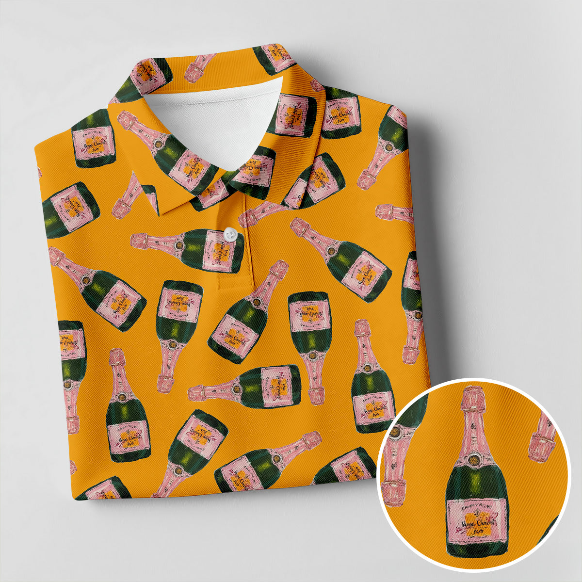 Rosé Champagne Seamless Pattern Yellow Golf Shirt, Polo Shirts For Men, Golf Shirts For Men