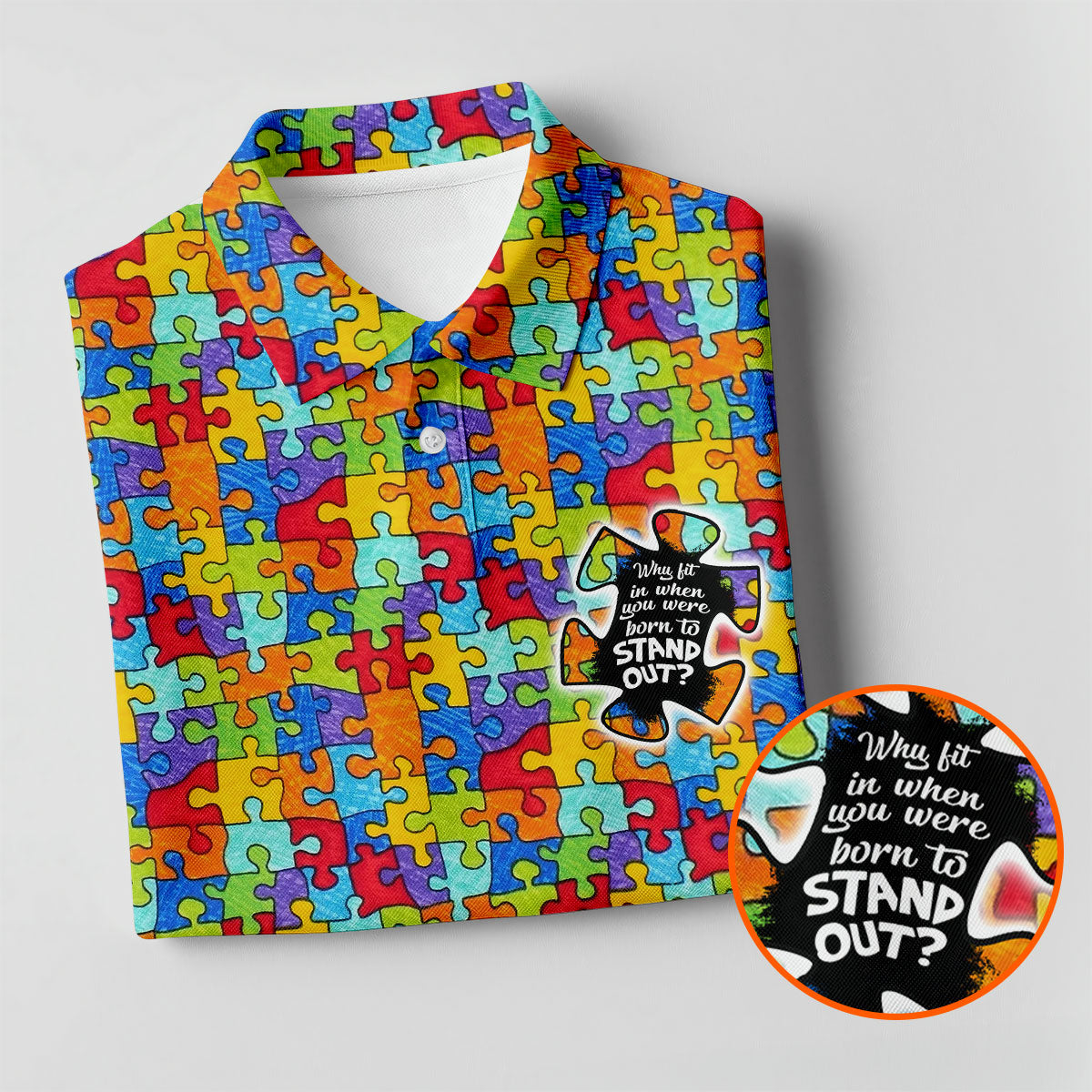 Why Fit In When You Were Born To Stand Out Autism Puzzle Golf Tops For Men, Golf Shirts For Men