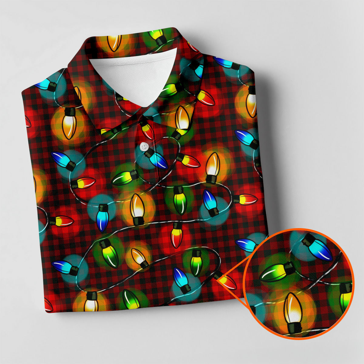 Colorful Christmas Light Plaid Men's Golf Polo Shirts, Christmas Golf Shirt, Polo Shirts For Men