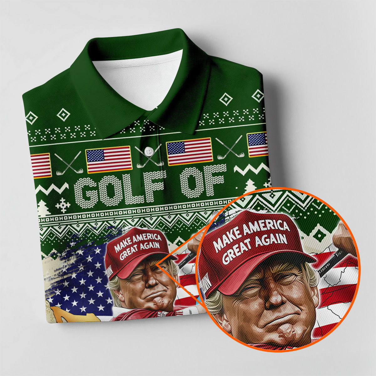 Trump Golf Of America Christmas Golf Shirt Men's Funny Golf Polo Shirts, Unique Gift For Golfer, Christmas Golf Gift