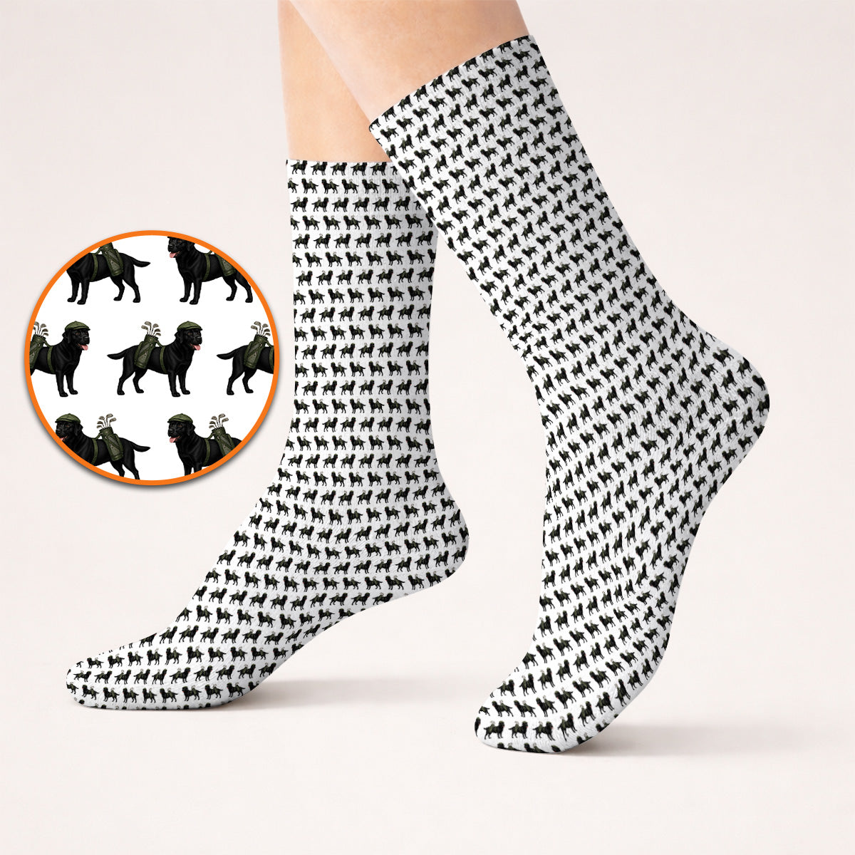 Black Lab Pattern Golf Socks, Crazy Labrador Golf Sock, Golf Gift For Golfer