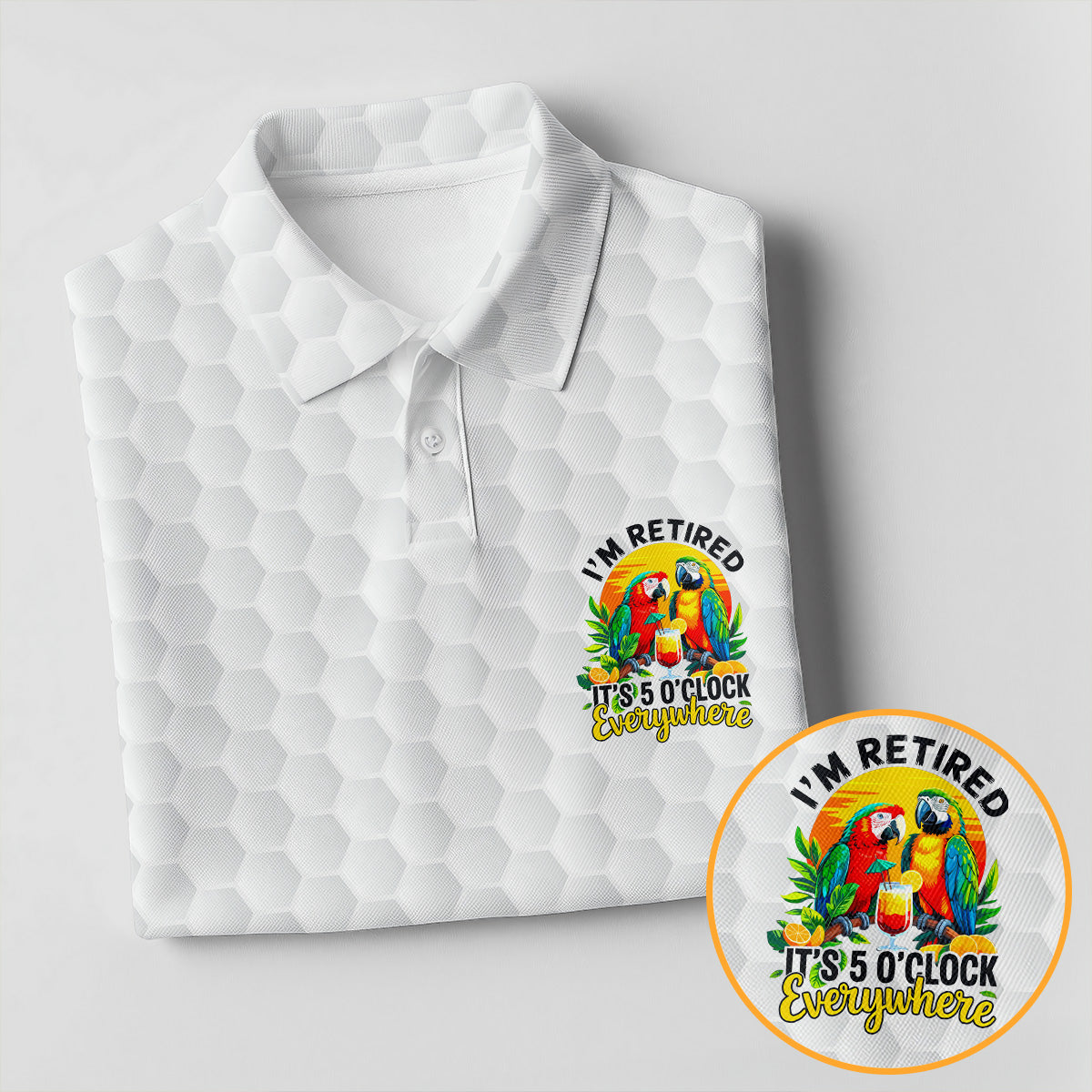 White Tropical Parrot Happy Retirement Golf Polo Shirt, Women's Golf Polo, Performance Golf Shirt