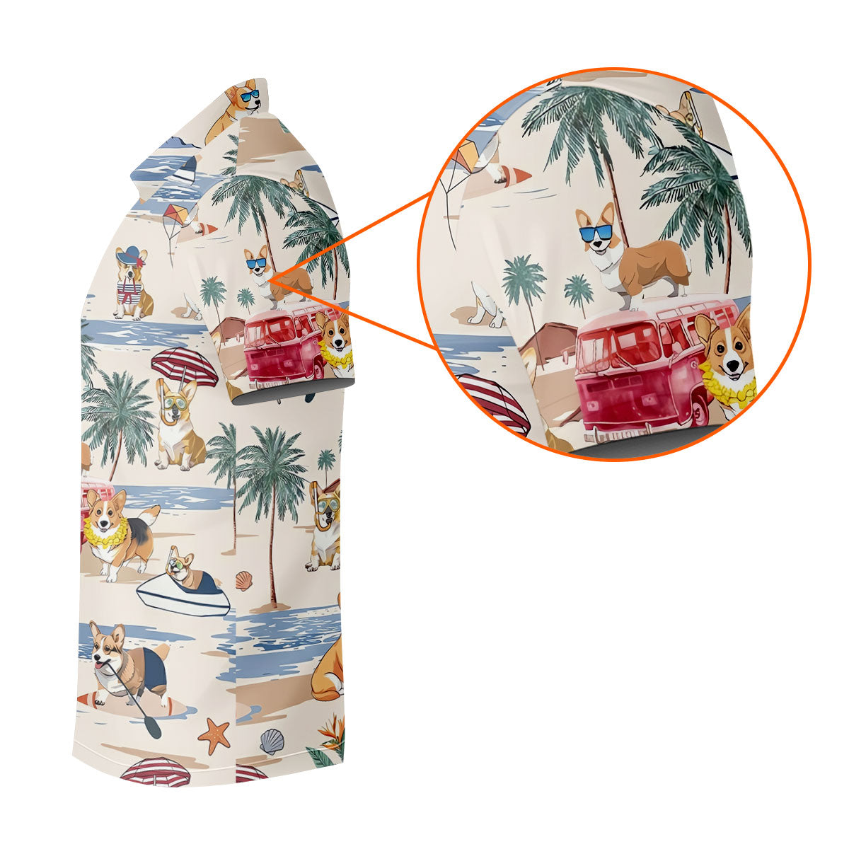 Cute Corgi Beach Vacation Tropical Golf Polo Shirt, Hawaiian Golf Shirt, Golf Shirts For Men