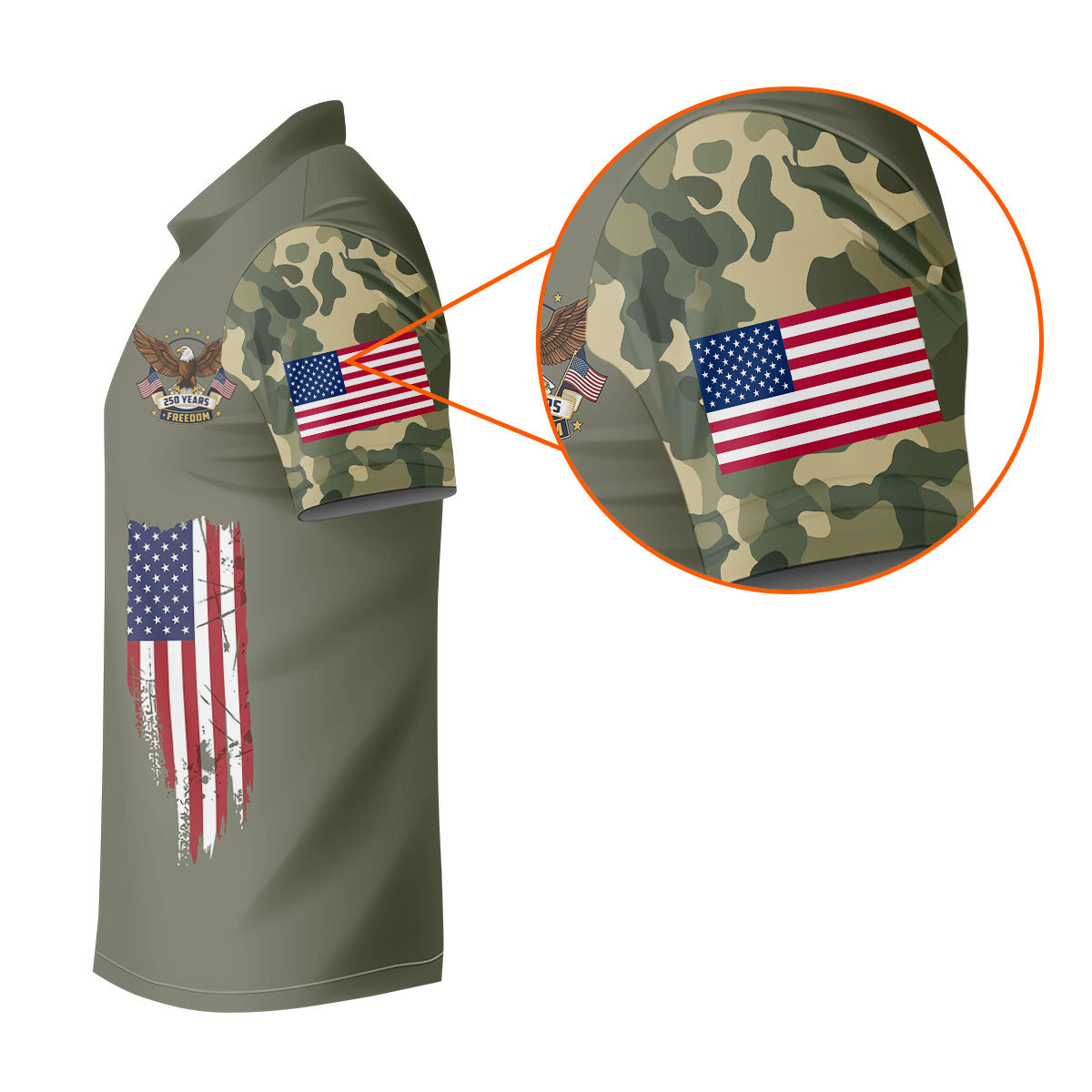 250 Years Freedom Eagle American Flag Camo Golf Shirt, Patriotic 4th Of July Golf Shirts For Men