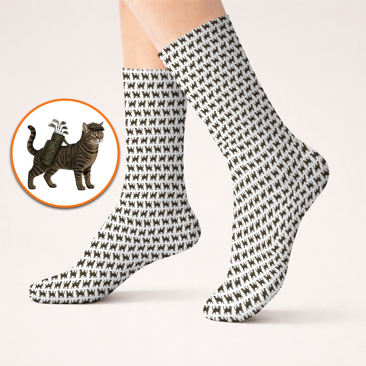 Brown Tabby Cat Golf Sock, Funny Cat Pattern Socks, Cat Lover Golf Gift For Golfer