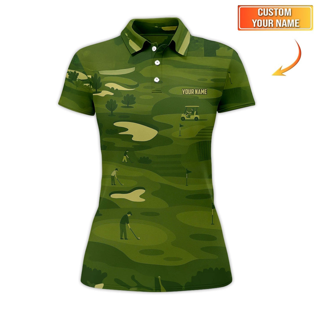 Personalized Golf Polos, Green Golf Course Pattern Custom Name Shirt For Golf Lovers, Crazy Golf Shirts For Men's