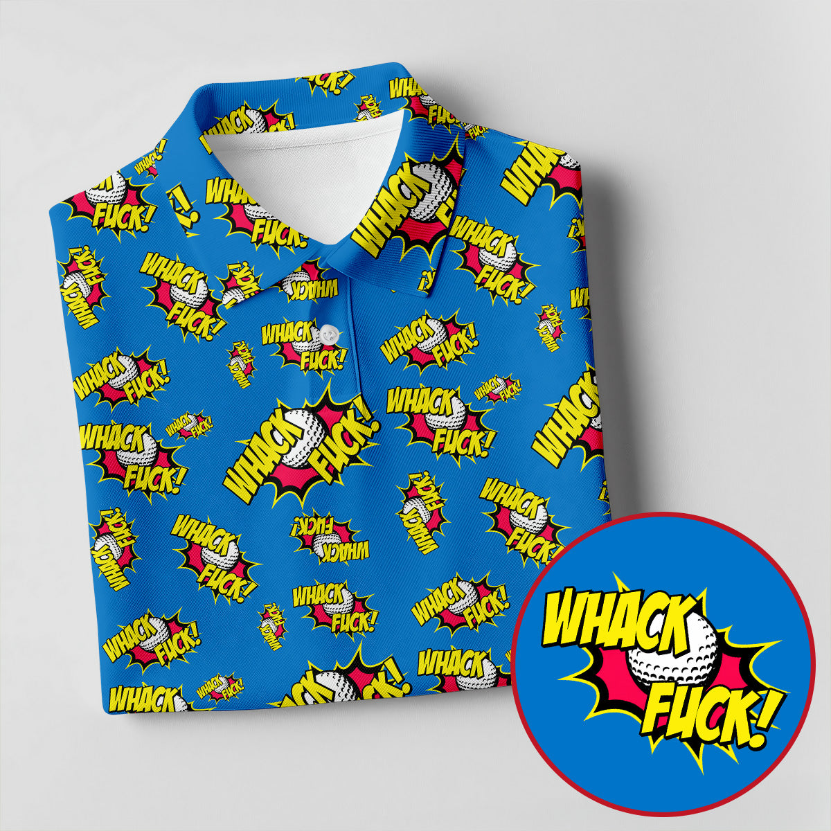 Whack Fuck Comic Golf Ball Pattern Golf Shirt, Men's Golf Shirt, Golf Apparel For Men