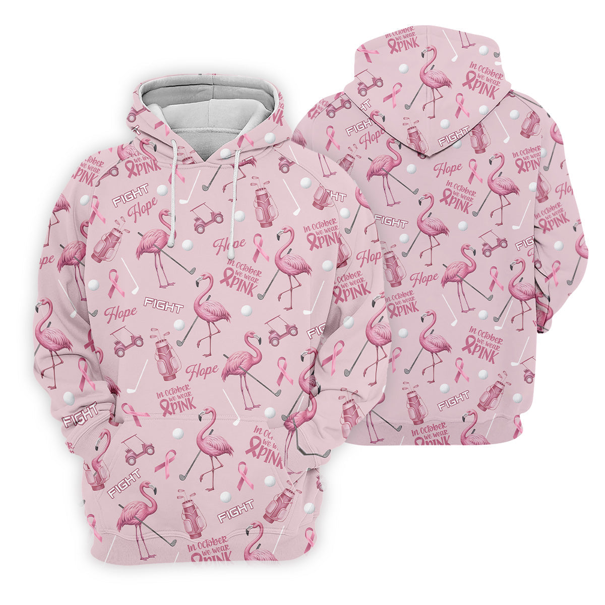 Funny Flamingo Pink Ribbon Men's Polo ShirtBreast Cancer Awareness Shirt, Golf Shirts For Men